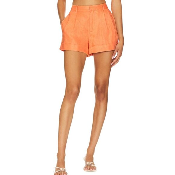 Cami NYC Pants - Cami NYC - “Rabia” Tailored Short in Papaya Linen-Blend Pleated - Size 12 Orange